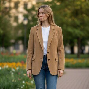 Vintage College Hall Oversized Camel Corduroy Blazer with Silk Lining - Sz L